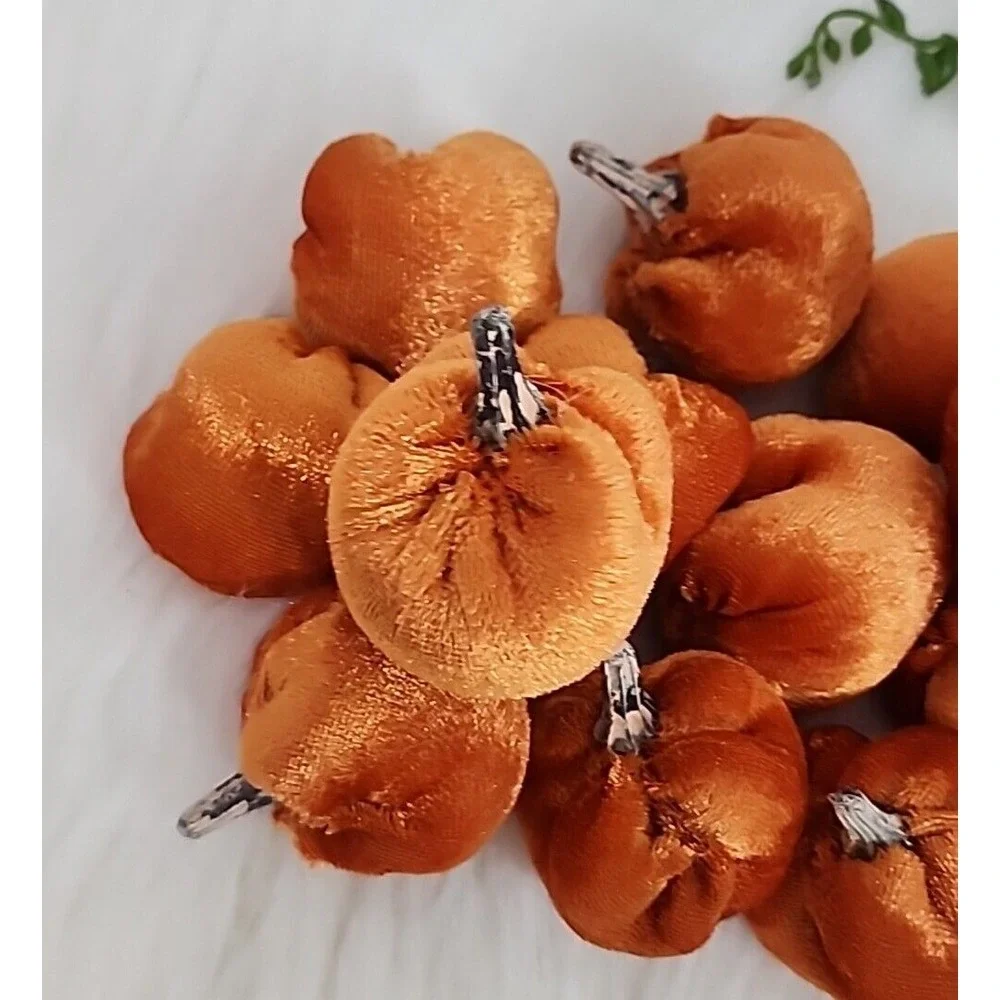 Mini Orange Velvet Stuffed Pumpkins Halloween Thanksgiving Craft Decor‎ 12 Pc